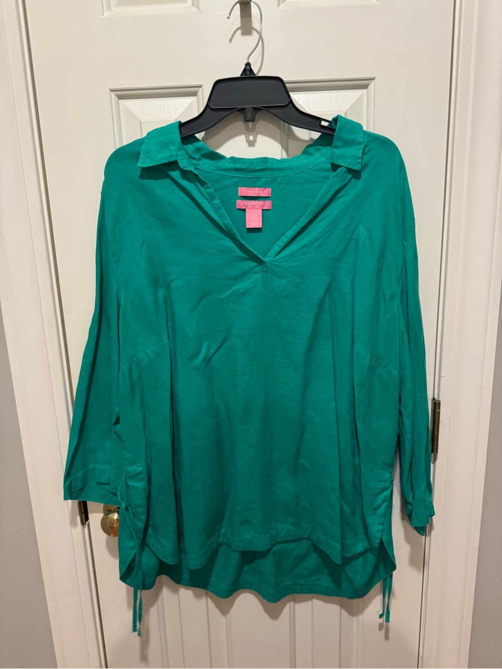 Isaac Mizrahi Teal Green V-Neck Collared Tunic